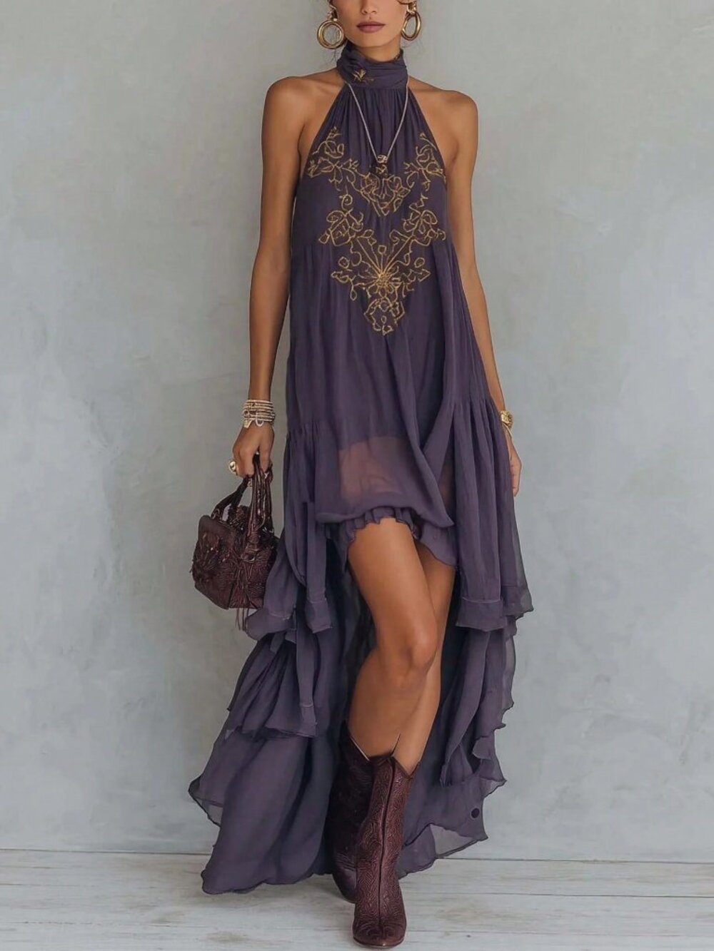 Dark Purple Casual Women's hi low Long Dress
